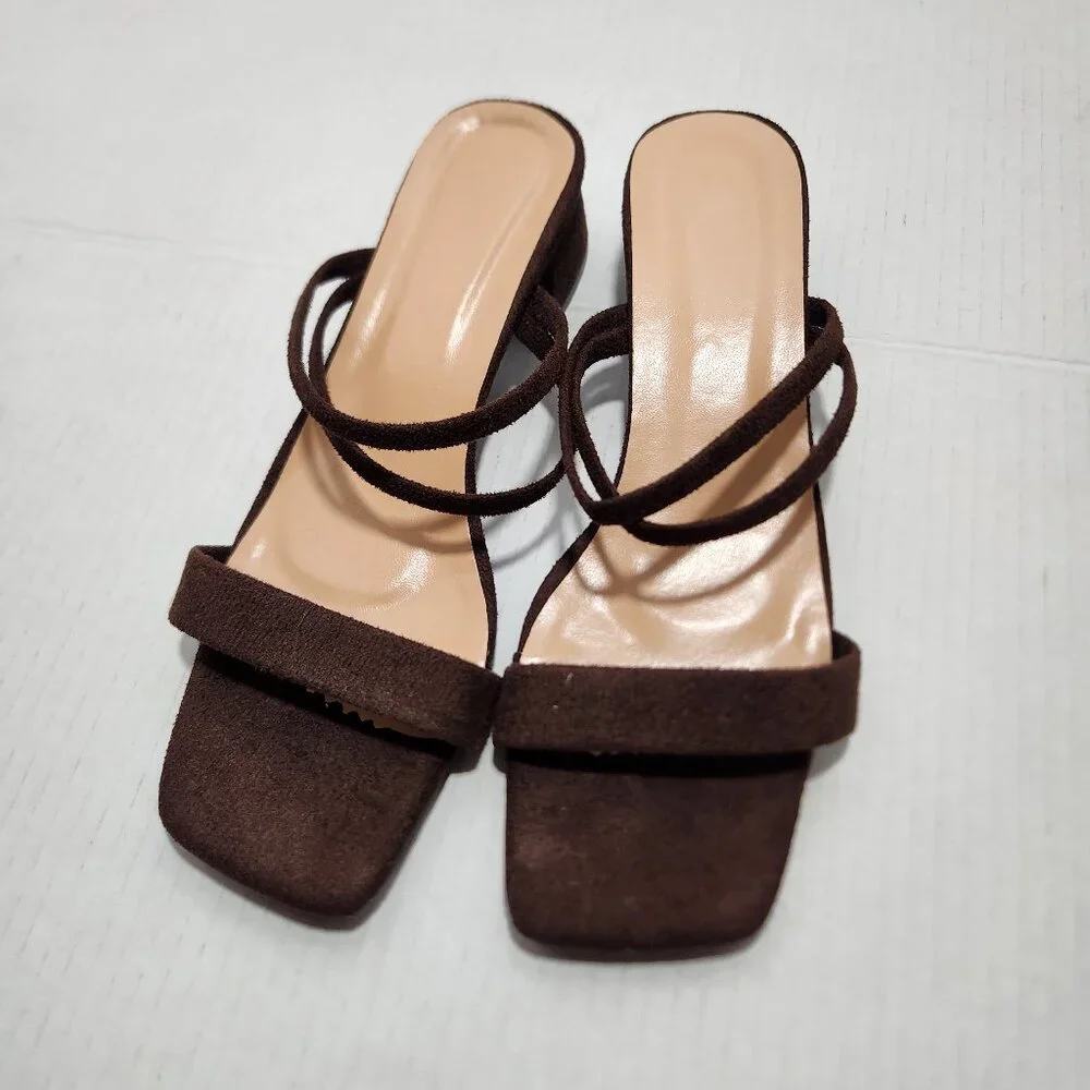 Square-toe Double Strap Block Heel Dress Sandals - Picture 1 of 9